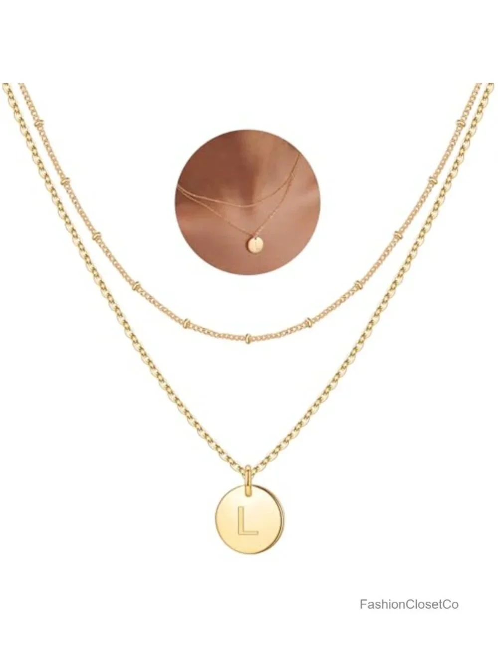 14K Gold Plated Initial Disc Necklace Layered Dainty Jewelry Gift for Women